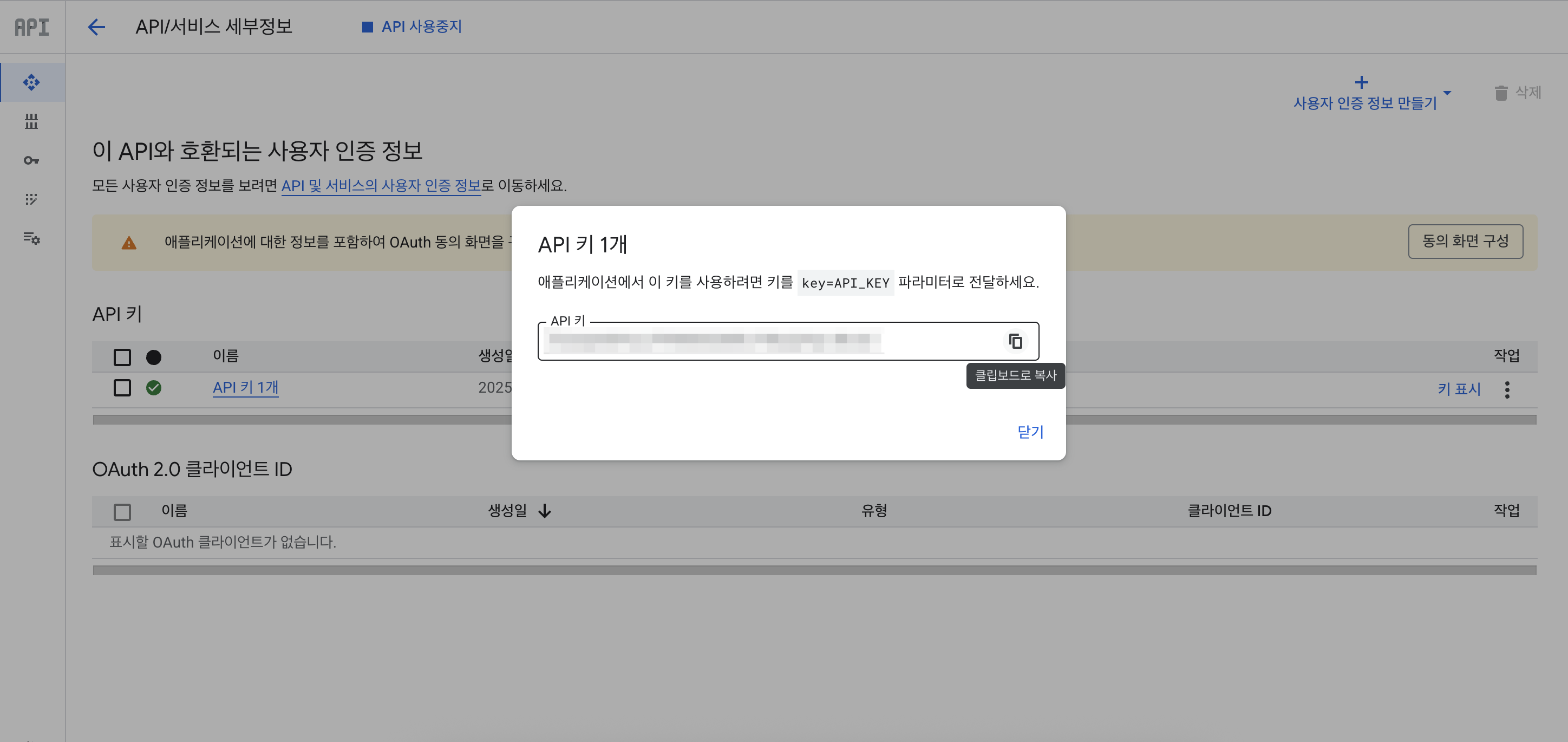 5단계: API 키 복사